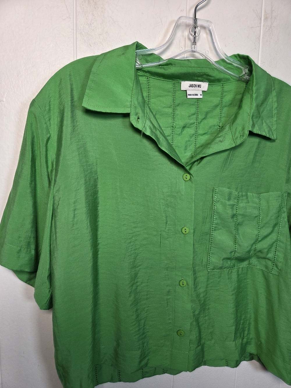 Jason Wu Green Short Sleeve Button Down Size Medium - Picture 3 of 15